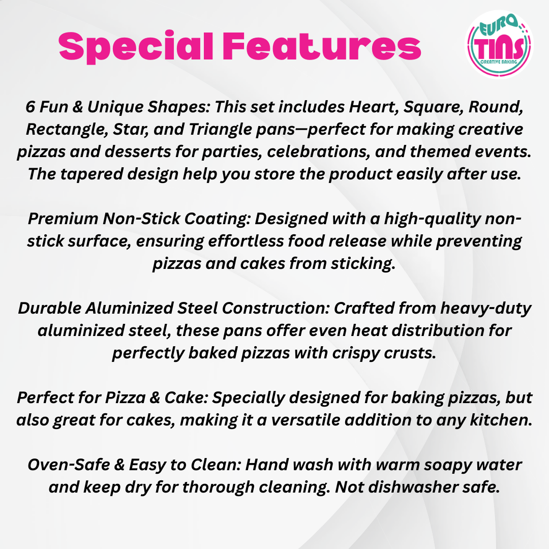EUROTINS Non-Stick Pizza Pan– Aluminized Steel Creative Baking Moulds – 6 Unique Shapes