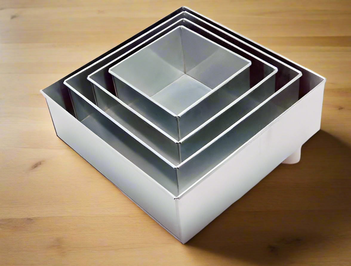 SET OF 4 TIER SQUARE (3", 4" and 5" DEEP) CAKE TINS / CAKE PANS / CAKE MOULDS