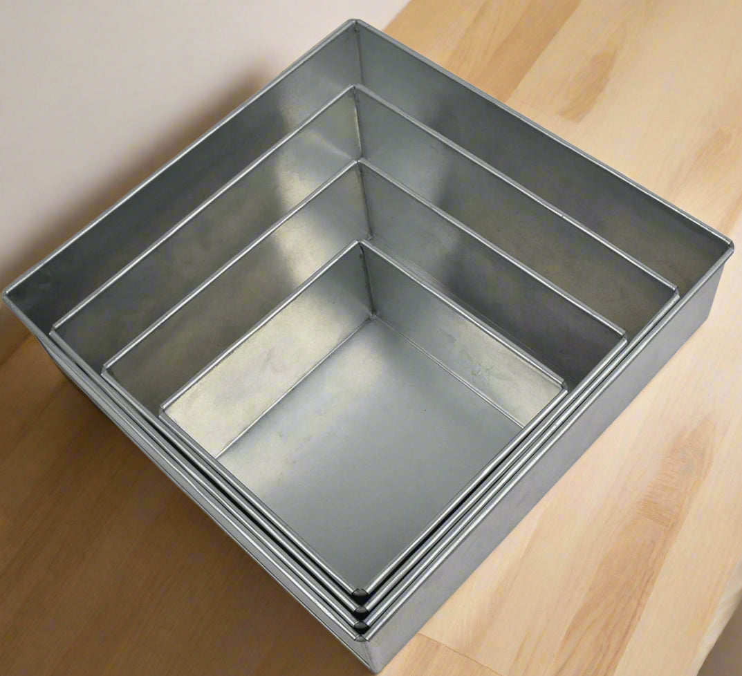 SET OF 4 TIER SQUARE (3", 4" and 5" DEEP) CAKE TINS / CAKE PANS / CAKE MOULDS