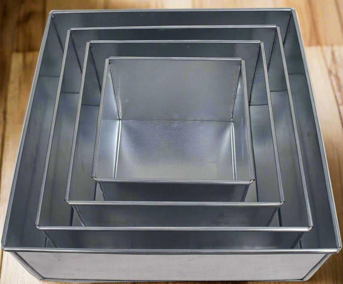 SET OF 4 TIER SQUARE (3", 4" and 5" DEEP) CAKE TINS / CAKE PANS / CAKE MOULDS
