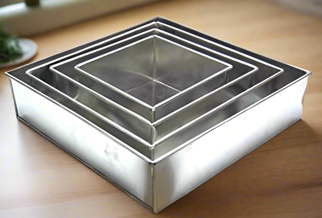 SET OF 4 TIER SQUARE (3", 4" and 5" DEEP) CAKE TINS / CAKE PANS / CAKE MOULDS