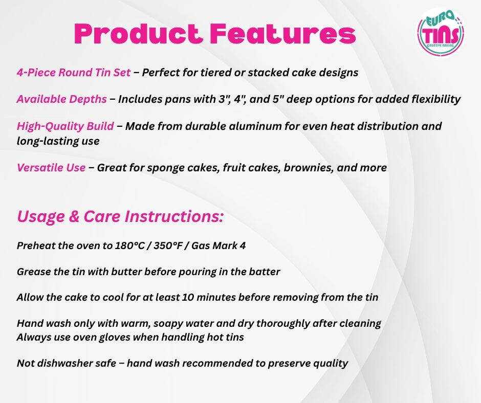 SET OF 4 TIER Round (3", 4" and 5" DEEP) CAKE TINS / CAKE PANS / CAKE MOULDS