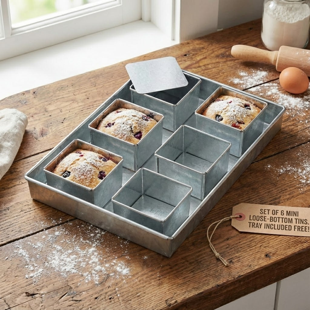 Set of 6 Mini Cake Tins Loose Bottom With Free Tray