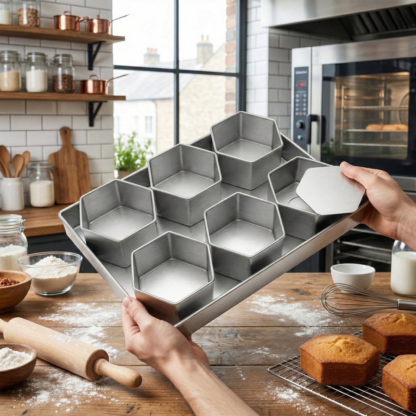 Set of 6 Mini Cake Tins Loose Bottom With Free Tray