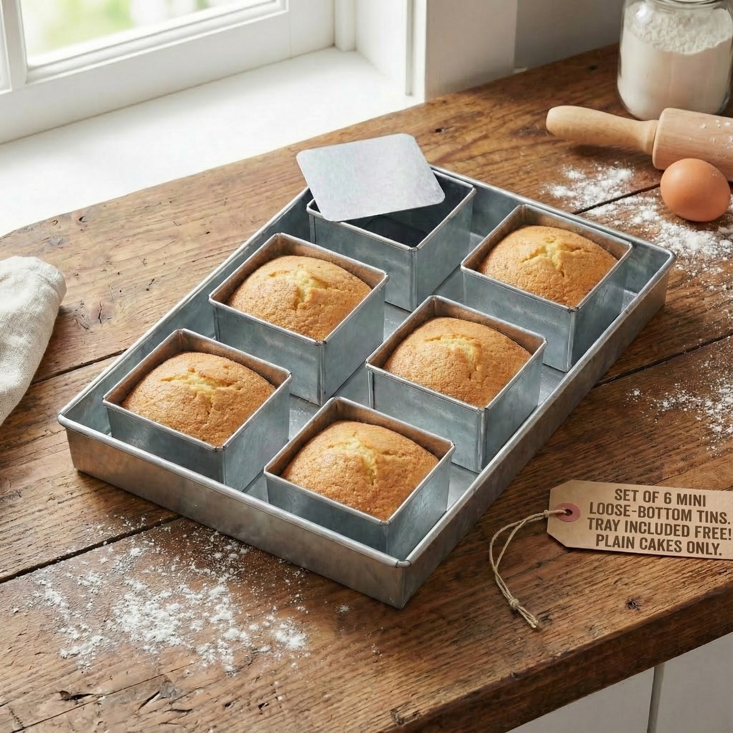 Set of 6 Mini Cake Tins Loose Bottom With Free Tray