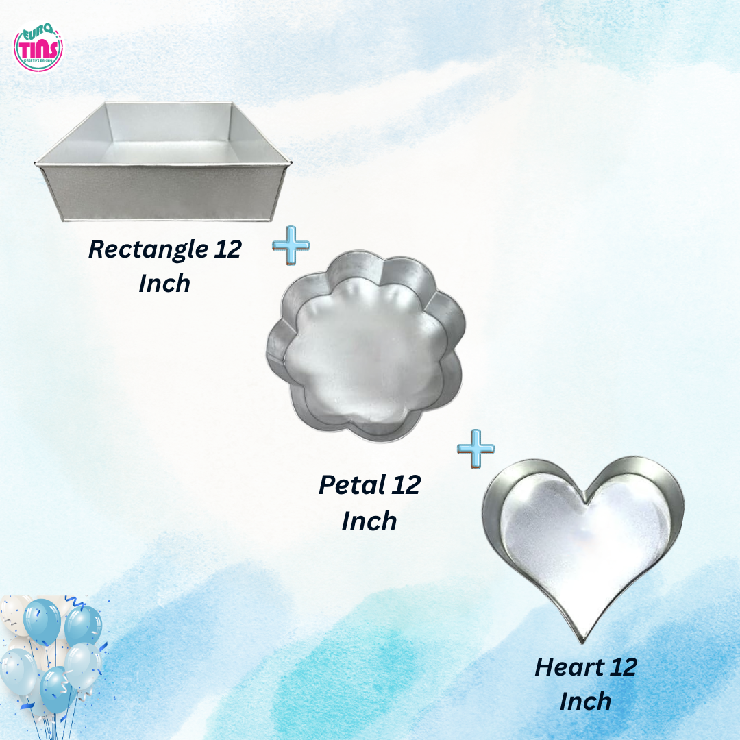 EUROTINS Premier Cake Baking Pans Combo - Pick Any 3 Shapes! Round, Heart, Star, Hexagon, Square, Rectangle & Petal