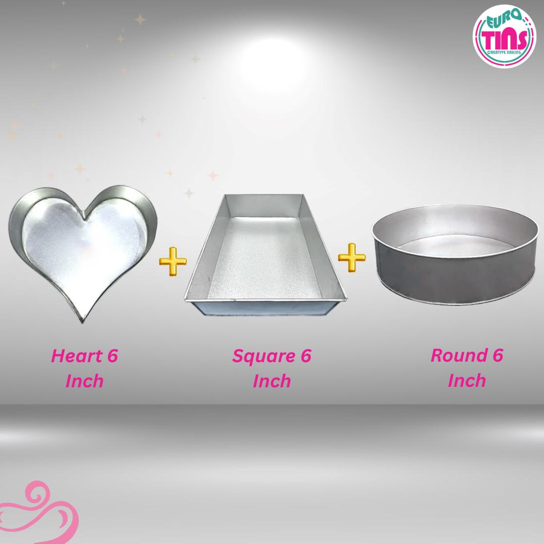 EUROTINS Premier Cake Baking Pans Combo - Pick Any 3 Shapes! Round, Heart, Star, Hexagon, Square, Rectangle & Petal