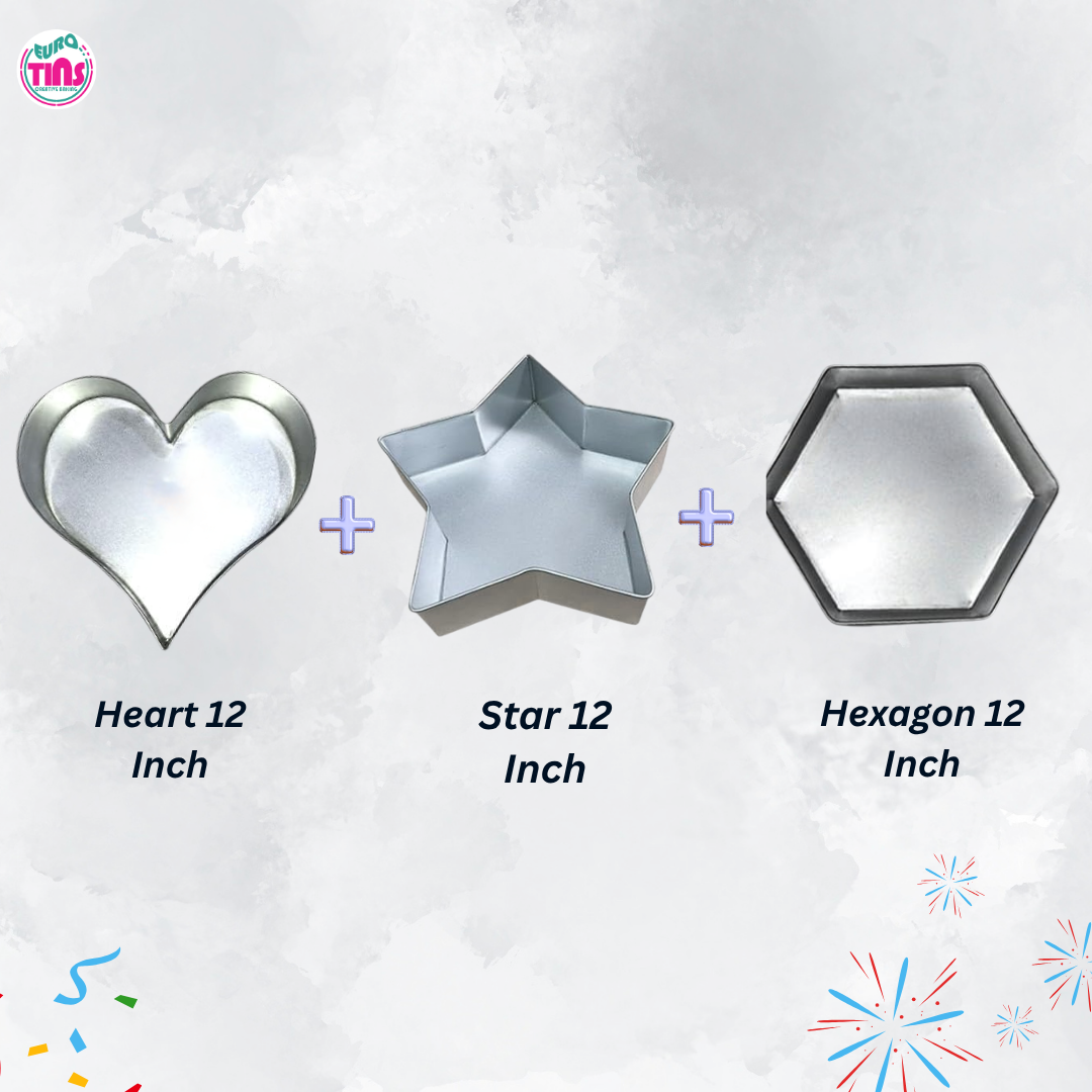 EUROTINS Premier Cake Baking Pans Combo - Pick Any 3 Shapes! Round, Heart, Star, Hexagon, Square, Rectangle & Petal