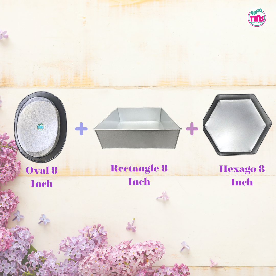EUROTINS Premier Cake Baking Pans Combo - Pick Any 3 Shapes! Round, Heart, Star, Hexagon, Square, Rectangle & Petal