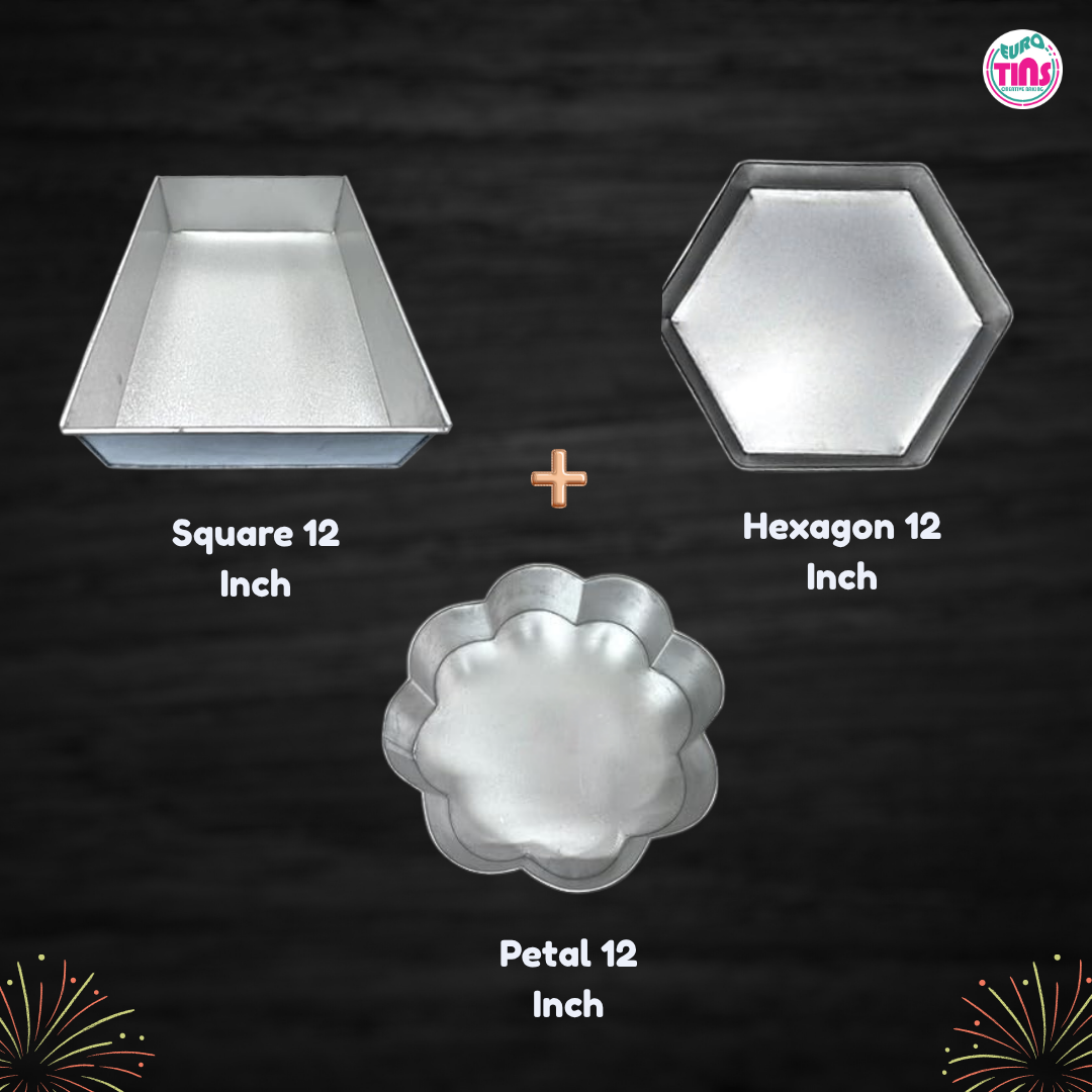 EUROTINS Premier Cake Baking Pans Combo - Pick Any 3 Shapes! Round, Heart, Star, Hexagon, Square, Rectangle & Petal