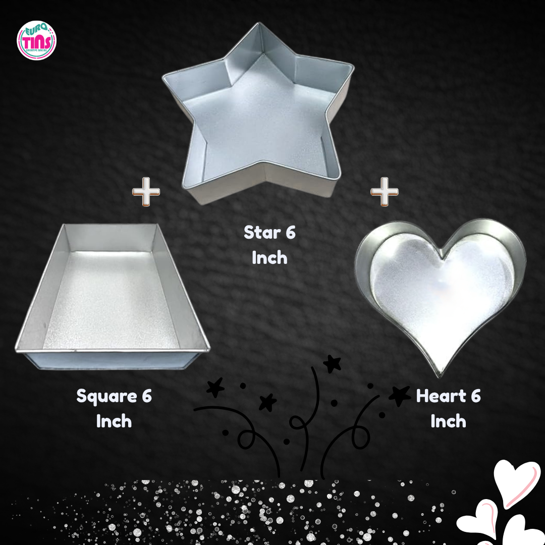 EUROTINS Premier Cake Baking Pans Combo - Pick Any 3 Shapes! Round, Heart, Star, Hexagon, Square, Rectangle & Petal