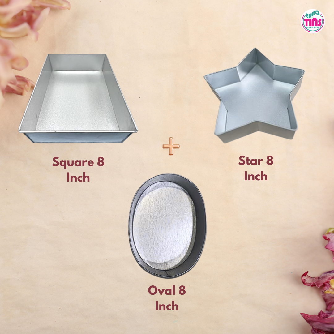 EUROTINS Premier Cake Baking Pans Combo - Pick Any 3 Shapes! Round, Heart, Star, Hexagon, Square, Rectangle & Petal