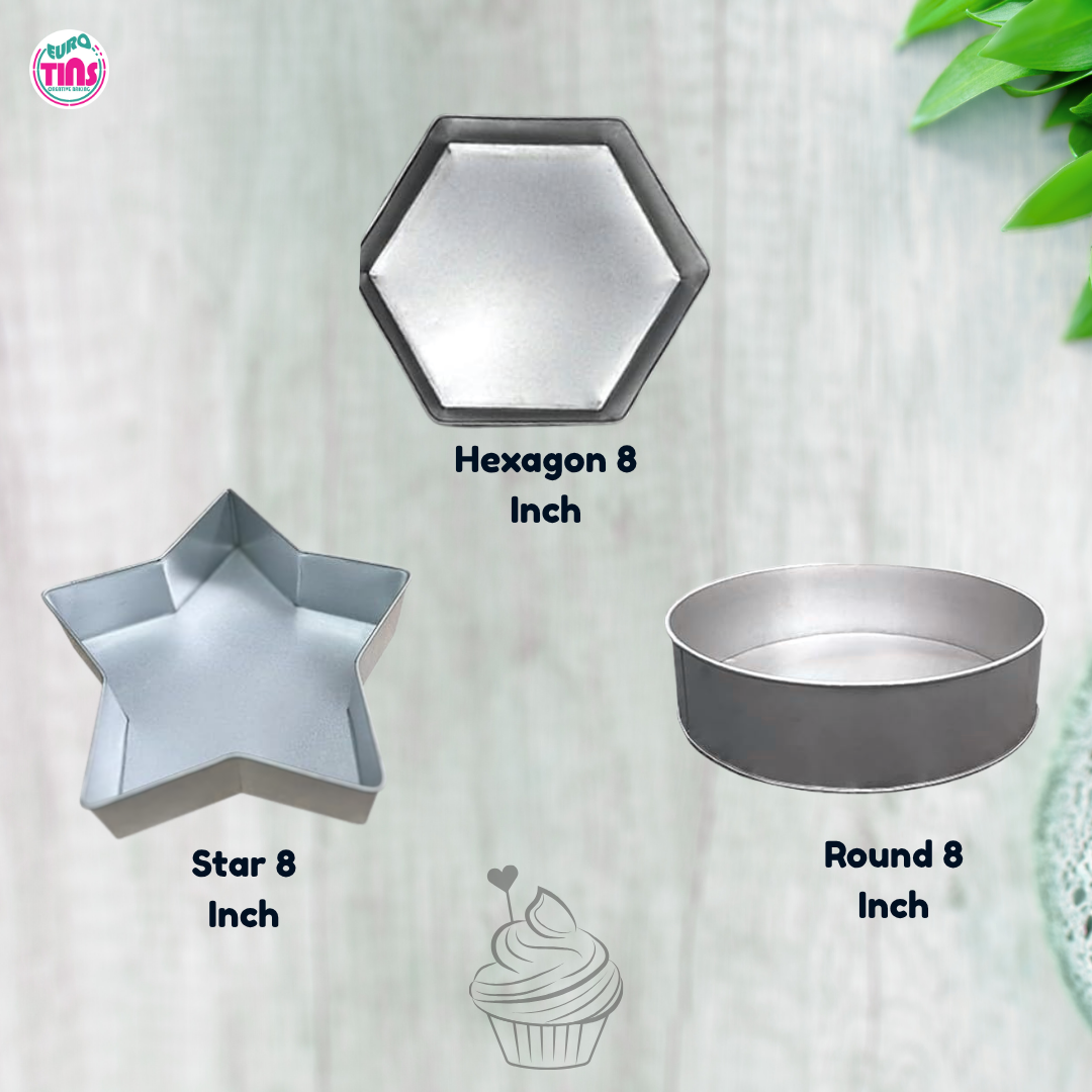 EUROTINS Premier Cake Baking Pans Combo - Pick Any 3 Shapes! Round, Heart, Star, Hexagon, Square, Rectangle & Petal