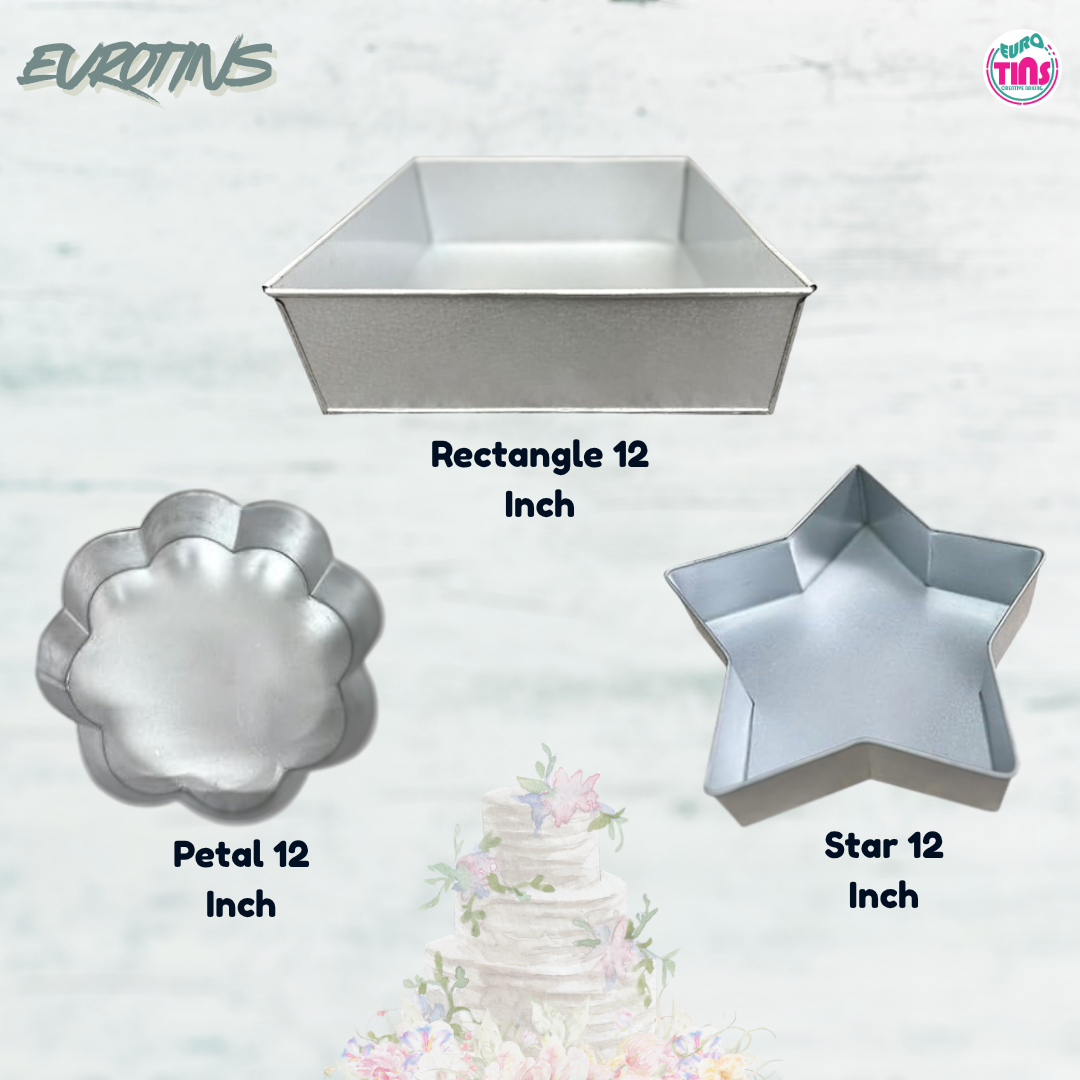 EUROTINS Premier Cake Baking Pans Combo - Pick Any 3 Shapes! Round, Heart, Star, Hexagon, Square, Rectangle & Petal