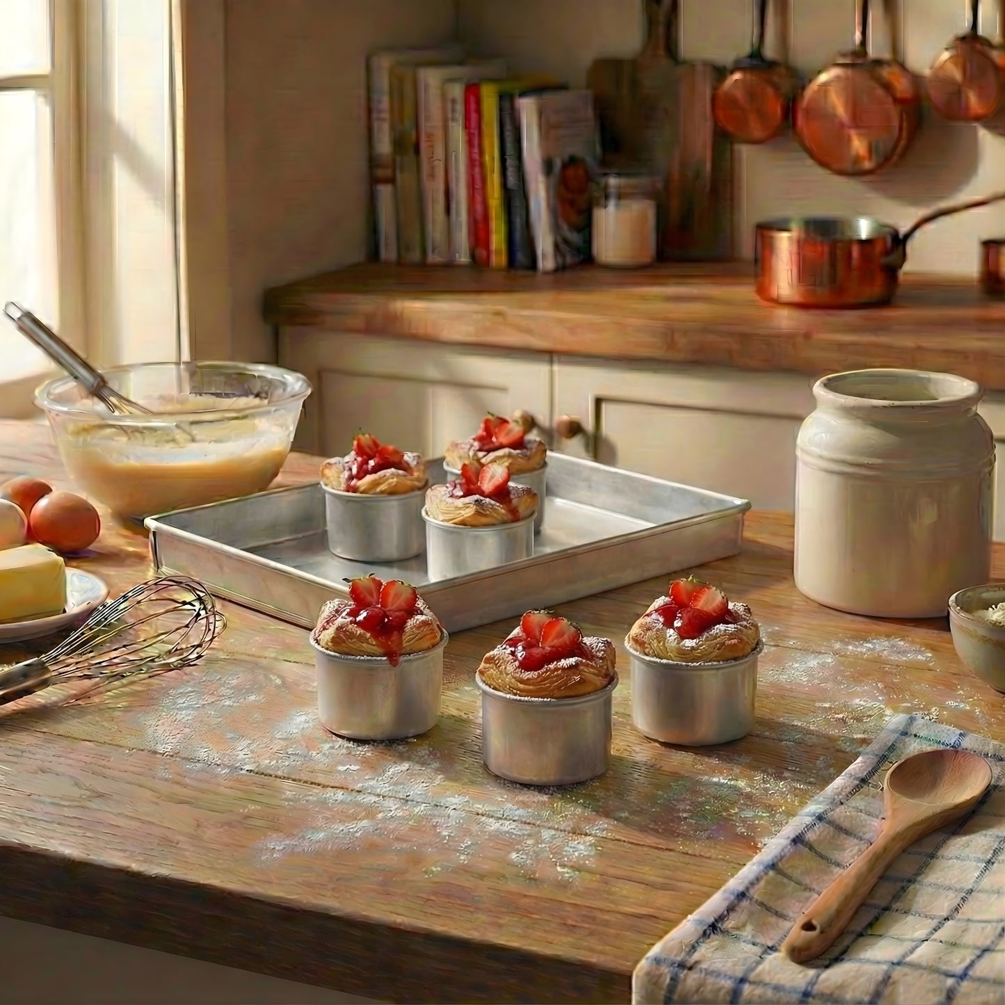 Set of 6 Mini Cake Tins Loose Bottom With Free Tray