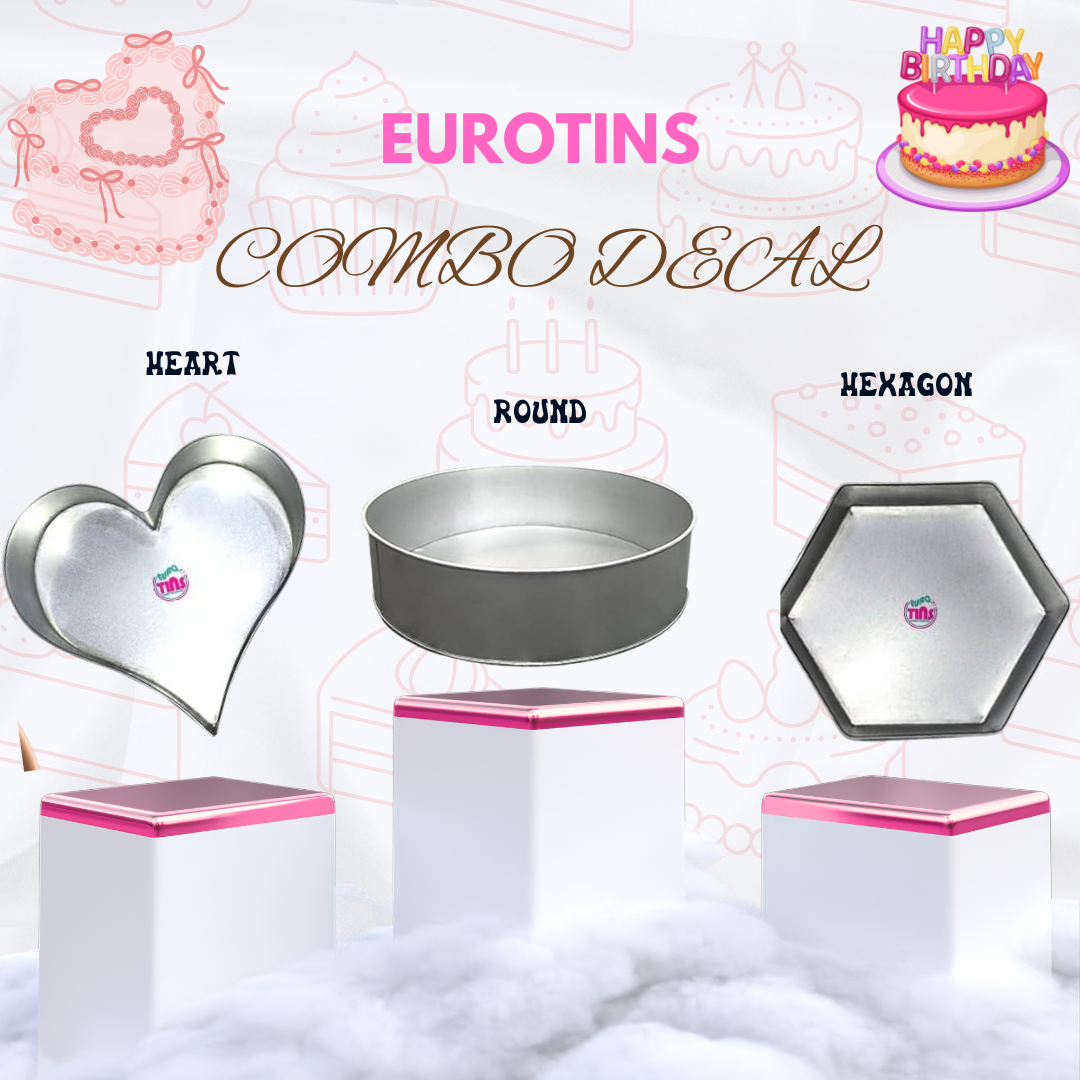 EUROTINS Premier Cake Baking Pans Combo - Pick Any 3 Shapes! Round, Heart, Star, Hexagon, Square, Rectangle & Petal