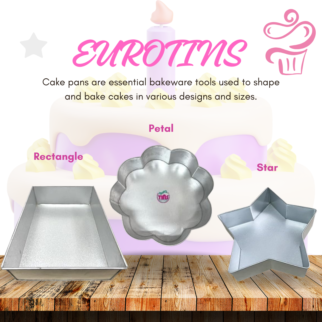 EUROTINS Premier Cake Baking Pans Combo - Pick Any 3 Shapes! Round, Heart, Star, Hexagon, Square, Rectangle & Petal