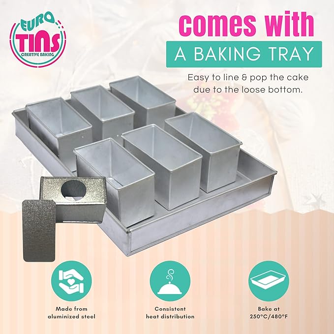 Set of 6 Mini Cake Tins Loose Bottom With Free Tray